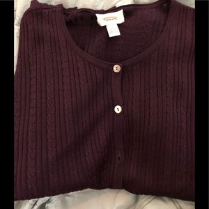 Talbots aubergine lightweight cable cardigan stuns